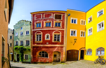 historic buildings at the old town of Burghausen - Germany