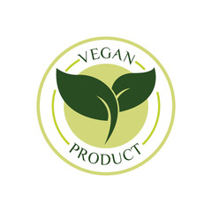 Vegan product sticker, label, badge and logo. Ecology icon. Logo template with green leaves for vegan product. Vector illustration isolated on white background
