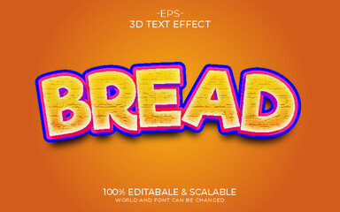 Vector 3d editable text effect, Bread text on popular fancy color combination eps