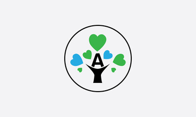 Heart sign tree. Heart symbol tree circle. Love tree happiness sign icon. Healthy heart logo 