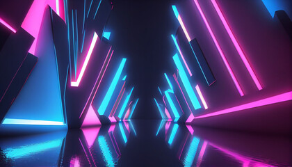 Abstract futuristic background with pink blue glowing, Ai generated image