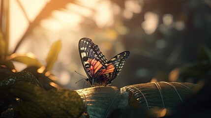 Illustration of a butterfly perched on a beautiful flower