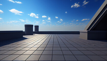 Floor roof space and cityscape of rooftop in blue sky, Ai generated image