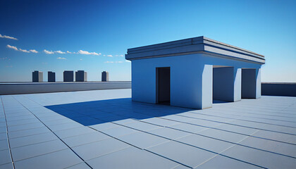 Floor roof space and cityscape of rooftop in blue sky, Ai generated image