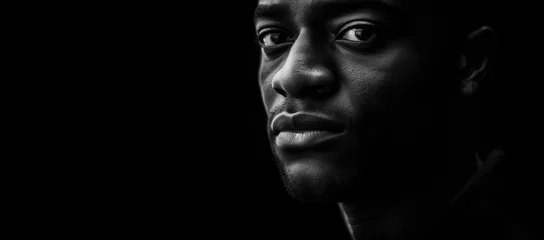Fotobehang Close up black and white photo of african american man staring. Male model high quality studio photo © Falk