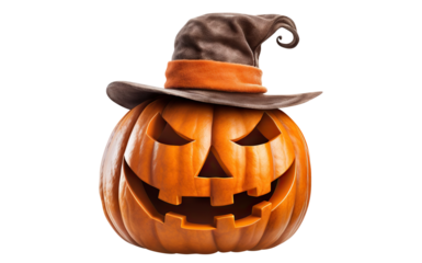 Jack O' Lantern, cut out. Halloween pumpkin in hat, the main symbol of the Happy Halloween holiday