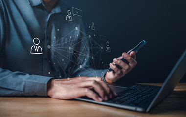 social network, connection, internet, group, conversation, context, communicate, discussion, chat, smart phone. now typing keyboard, catch up smart phone for check social network via group connection.