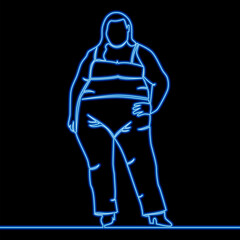 Naklejka premium Continuous line drawing Oversize obesity large lady Body positive woman icon neon glow vector illustration concept