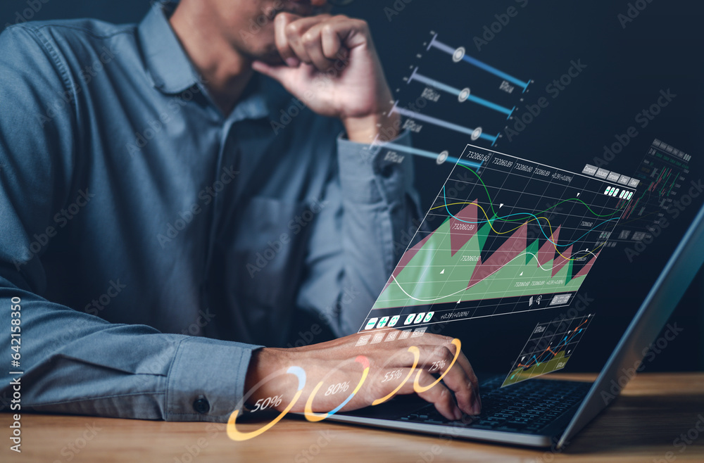 Sticker investment, graph, cryptocurrency, bitcoin, indicator, finance, investing, trader, risk, diagrams. typing keyboard for invest into cryptocurrency via indicator. bitcoin and forex high risk be careful.