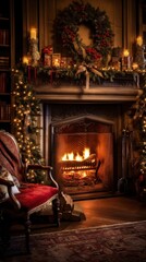 Fototapeta na wymiar warmth and coziness of a Christmas fireplace