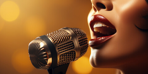 woman's lips, whispering into a microphone, symbolizing the power of voice