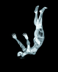 super cyborg girl is jumping and also falling down