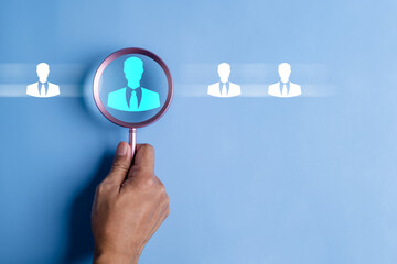 search, seek, hr, find, background, talent, management, resource, choose, executive. background image is hand hold magnifier to find seeking talent of human from people for put into the right job.