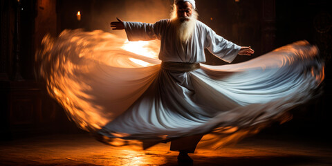 whirling dervish performing a traditional Sufi dance in Turkey, Mystical traditions, Middle Eastern cultures