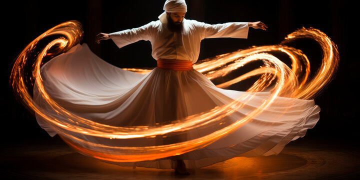 whirling dervish performing a traditional Sufi dance in Turkey, Mystical traditions, Middle Eastern cultures