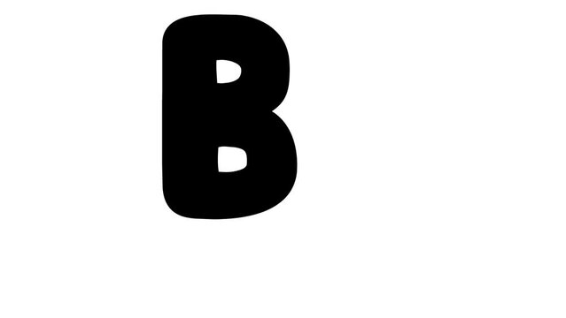 Animated funny children font with black letters. English letters appear one by one. Vector illustration. Video of alphabet on a white background. 