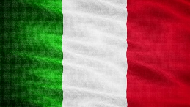 Natural Waving Fabric Texture Of Italy National Flag Graphic Background, Seamless Loop