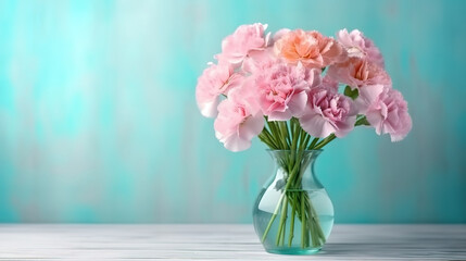 Fototapeta na wymiar Realistic rose flowers with leaves bouquet in transparent vase. Generative ai