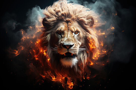 Lion of Judah, exuding strength and power. Christian conceptual illustration. AI-generated image	
