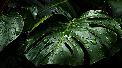 leaf with dew drops - obrazy, fototapety, plakaty
