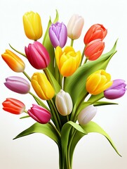 Bouquet of Tulips on White. Generative ai