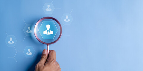 search, seek, hr, find, background, talent, management, resource, choose, executive. background image is hand hold magnifier to find seeking talent of human from people for put into the right job.