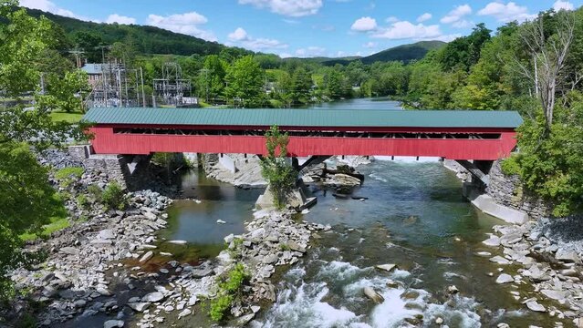 Aerial views of the Taftsville covered bridge, Woodstock, Vt.