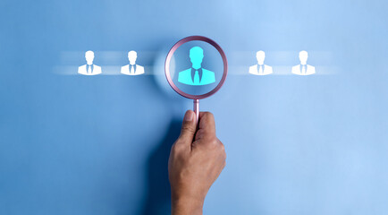 search, seek, hr, find, background, talent, management, resource, choose, executive. background image is hand hold magnifier to find seeking talent of human from people for put into the right job.