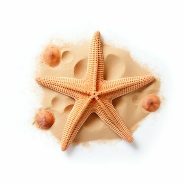 Starfish Atop Sand Pile on White. Generative ai