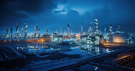 Fototapeta premium factory, background, construction industry, pipeline, construction, industry, artificial, industrial building, building, manufacture. background image is construction industry building on night sky.