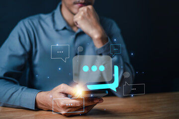 social network, conversation, message, comment, speech bubble, banner, context, communicate, discussion, chat. use smartphone to check social media, around that message and comment HUD show it.