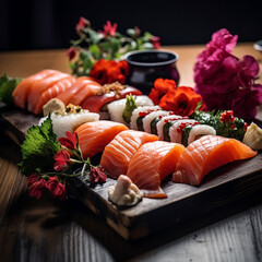 Piękne i artystyczne zestawy sushi - obrazy, fototapety, plakaty