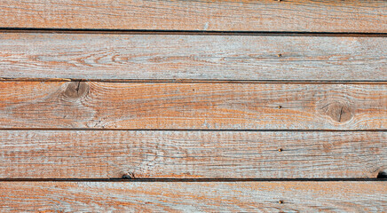A fence made of pine boards. Old, worn, cracked board. Texture, background.