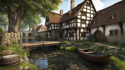 Obraz premium Architectural medieval old building environment photorealistic