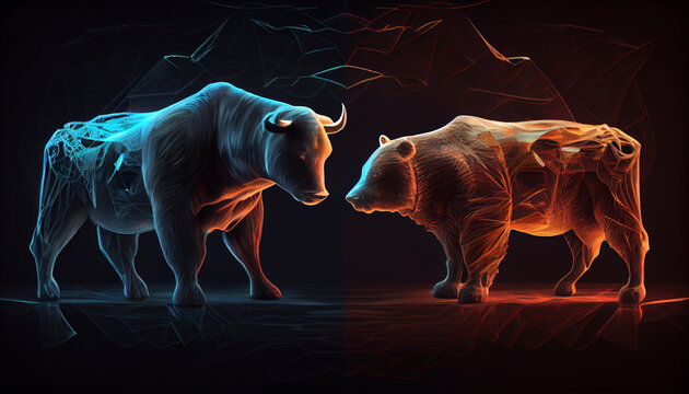 Abstract crypto bear and bull, Ai generated image