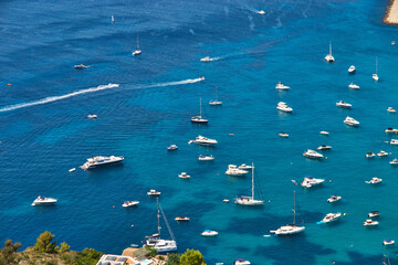 Moraira view from cap d'or with many boats