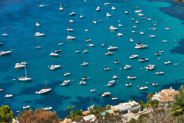 Moraira view from cap d'or with many boats
