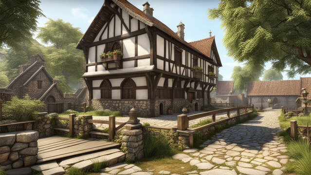 Architectural medieval old building environment photorealistic