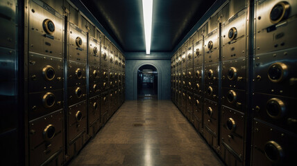 Bank deposit boxes for valuables. Bank vault view from the inside. Storage of gold and valuables.