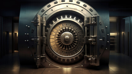 The iron door of the bank vault. High level locking mechanism.