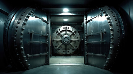 The iron door of the bank vault. High level locking mechanism.
