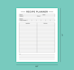 Recipe planner notebook kdp interior