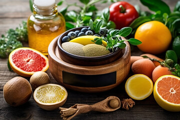 Healthy food clean eating selection: fruits, vegetables and herbs. Holistic Health.