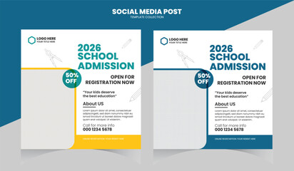 Fototapeta na wymiar School education admission social media post and web banner