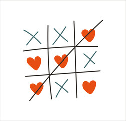 Valentine's Day card. Tic-tac-toe game with hearts.  Vector illustration