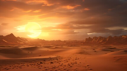 A desert landscape with footprints in the sand