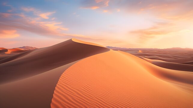 A stunning desert landscape with majestic sand dunes and towering mountains © Tremens Productions