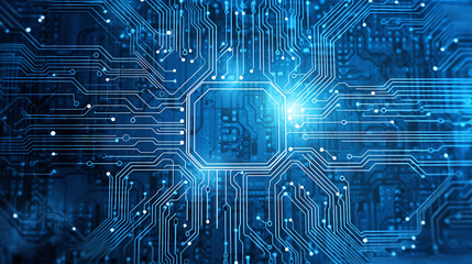 technology background in blue color, global data network, connectivity and cyber security