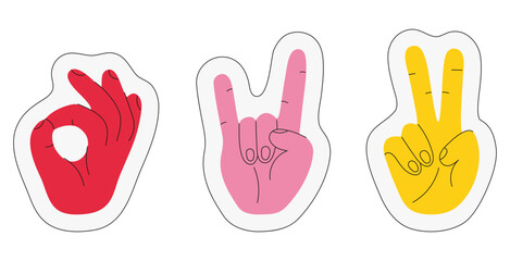 Set of different gestures hand with hand drawn vector doodle illustration