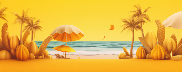 Fototapeta na wymiar Beach summer design wide banner. yellow happy colors